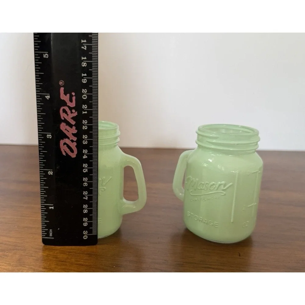 Mini Mason Glass Jar Mint Green Salt & Pepper Shakers No Lids